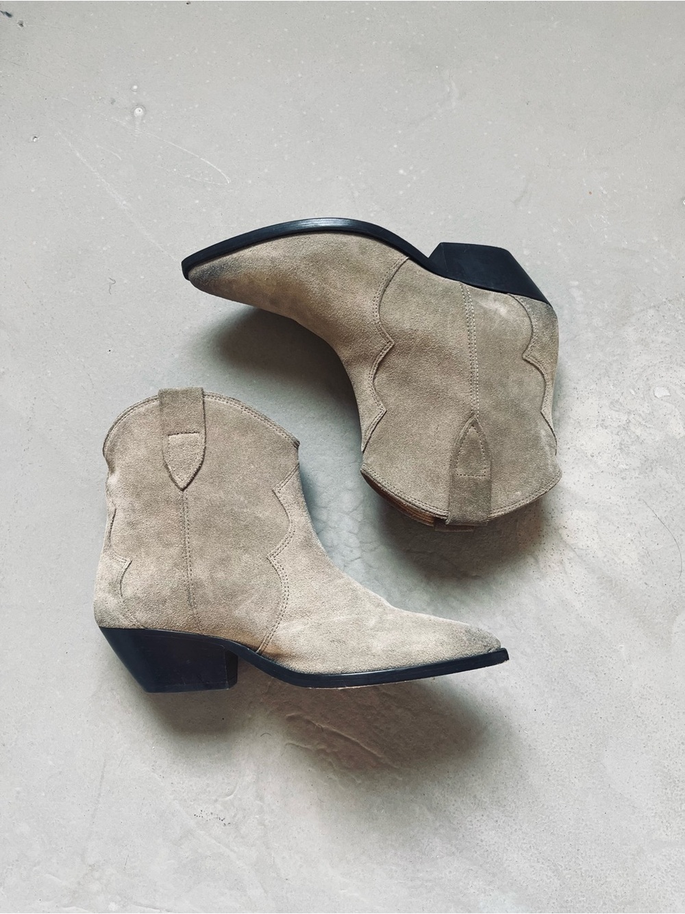 Isabel Marant Dewina Washed Iconic Ankle Pull On Western Boot in Taupe size 37
